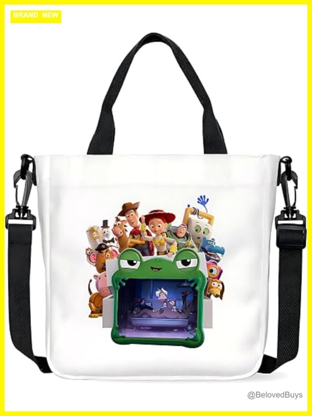 Cartoon Canvas Tote Bag with Detachable Crossbody Strap